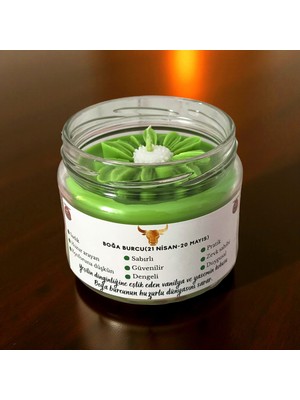 Boğa Burcu Kokulu Mum – Yeşil Soya Wax El Yapımı Vanilya & Yasemin Cam Kavanoz Mum
