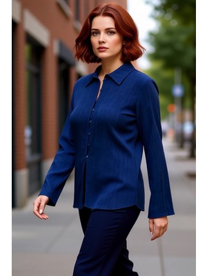 PayBuy Dokulu Dokuma Gömlek Bele Oturan Kalıbı Uzun Kolları Şık Bir Görünüm Kadın Giyim Koleksiyonu