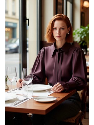 FRM Kadın Bağlama Detaylı Hafif Transparan Uzun Kollu Dokuma Gömlek Bluz Her Mevsim Için Rahat