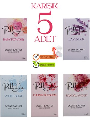 PellDio Home 5'li Karışık Çekmece Dolap ve Ayakkabılık Çekmece Parfümlü Kese Kokusu Oda Koku Kesesi