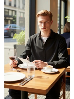 FRM Erkek Stiline Şıklık Katan Dokulu Yüzeyli Rahat Kalıp Uzun Kollu Gömlek Seçeneği Dayanıklı