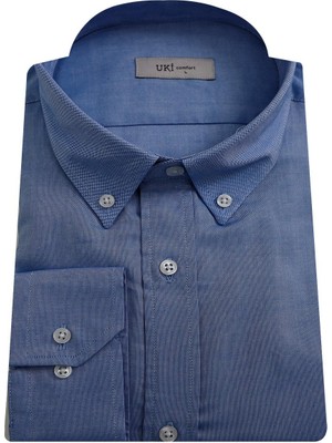 Uki Mavi Slim Fit Uzun Kol Oxford Klasik Gömlek