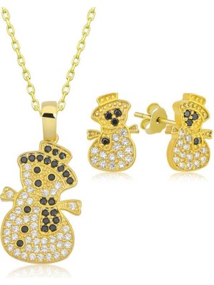 Gumush Hk Gümüş Kadın Set Kardan Adam |Gümüş Takı Hediyelik Ürünler