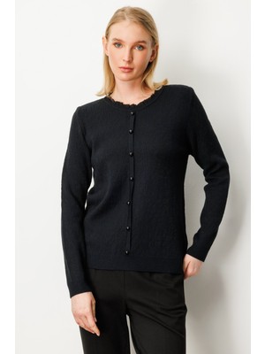 On Kadın Fırfır Detaylı Triko Kazak 65368 Siyah