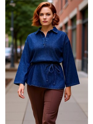 PayBuy Kadın Oversize Bol Kesim Denim Gömlek Bağlama Detaylı Şehir Stili Konforlu ve Modern Giyim Seçeneği