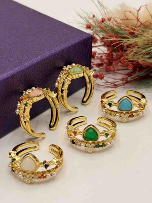 Ayarlanabilir Pirinç Kalpli Zirkon Taşlı Yüzük