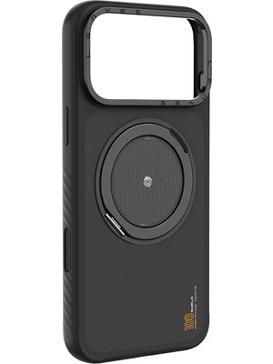 iPhone 17 Pro Max Uyumlu Kılıf M-Safe Şarj Özellikli Metal Standlı Lenyes CK225 Kevlar Kapak Siyah