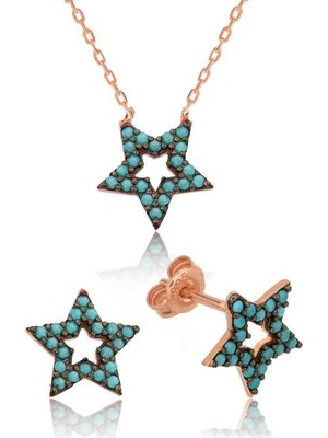 Gumush Hk Gümüş Kadın Set Mavi Yıldız |Gümüş Takı Hediyelik Ürünler