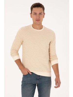 U.S. Polo Assn. Erkek Regular Fit Bisiklet Yaka Desenli Krem Sweatshirt 50308910-VR071