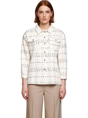 Ersefa Kadın Tüvit Dokuma Ekose Desenli Uzun Kollu Gömlek Ceket Büyük Beden Kış Stili ve Rahatlığı