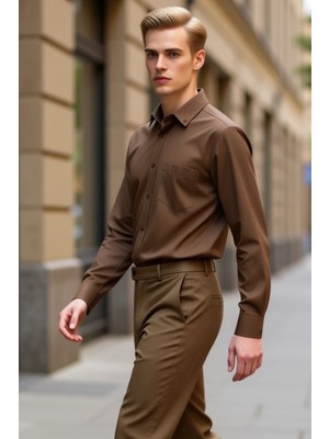PayBuy Erkek Gabardin Dokulu Uzun Kollu Düz Renk Regular Kesim Klasik Gömlek Günlük Şıklık Modern