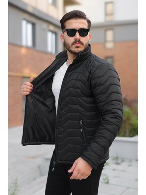 Comstar Erkek Kışlık Fermuarlı Günlük Kapitone Siyah Şişme Mont