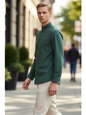 PayBuy Unisex Regular Fit Pamuklu Keten Görünümlü Uzun Kollu Gömlek Gündelik Şıklık Sunar Estetik