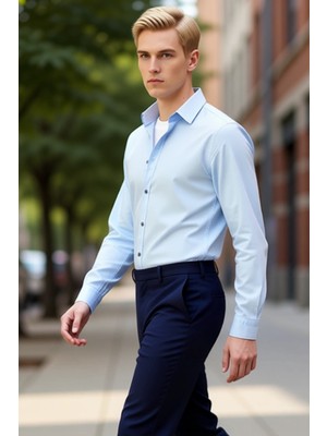 PayBuy Günlük Stilinize Katan Dokulu Kumaş Erkek Uzun Kollu Regular Fit Gömlek Fonksiyonel Modern