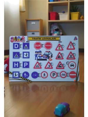 Emdief Home Eğitici Trafik Levhaları ve Işaretleri - Açıklamalı Ahşap Oyuncak Puzzle