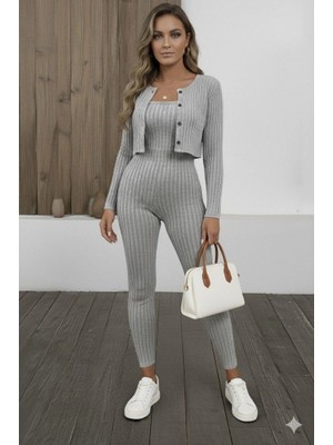 Kadın Uzun Kollu Şardonlu Kaşkorse Straplez ile Kısa Önden Düğmeli Ceket Ikili Takım