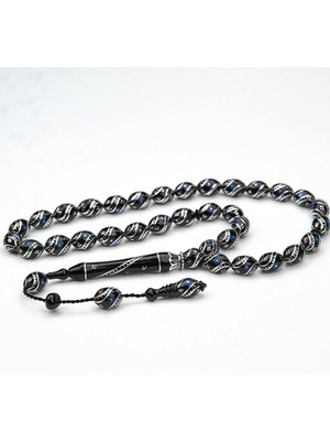 Oltu Taşı Çift Çeşm-I Bülbül Işlemeli Tespih