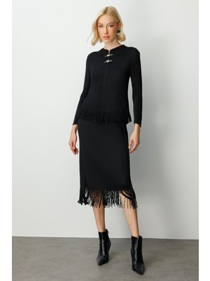 Ekol Kadın Kelebek Aksesuarlı Püsküllü Bluz 3909 Siyah