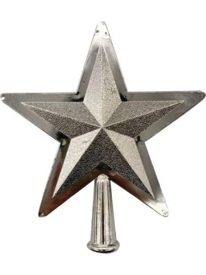 Dodomar Yılbaşı Ağaç Tepeliği (16 cm) - GÜMÜŞ Renkli Kabartmalı Yıldız Lüks Çam Ağacı Dekorasyonu