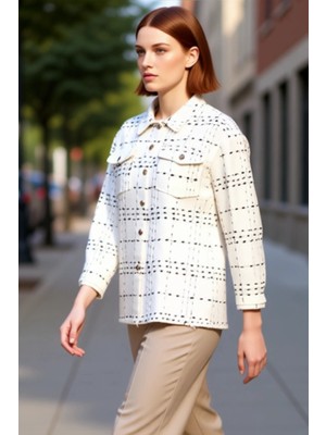 PayBuy Kadın Büyük Beden Tüvit Dokuma Ekose Desenli Uzun Kollu Gömlek Ceket Kış Sezonu ve Konforu