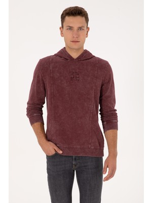 U.S. Polo Assn. Erkek Regular Fit Kapüşonlu Yıkamalı Bordo İnce Sweatshirt 50315493-VR177
