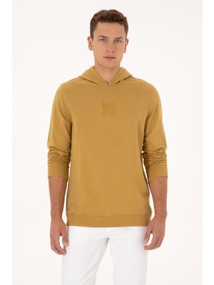 U.S. Polo Assn. Erkek Regular Fit Kapüşonlu Yıkamalı Hardal İnce Sweatshirt 50315493-VR151