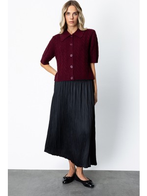 On Kadın Kırışık Görünümlü Midi Etek 64209 Siyah