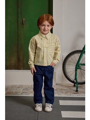 Fahhar Kids Pat Detaylı Çizgili Gömlek Sarı