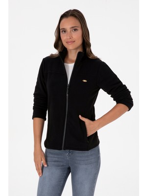 U.S. Polo Assn. Kadın Siyah Fermuarlı Dik Yaka Polar Sweatshirt 50316729-VR046