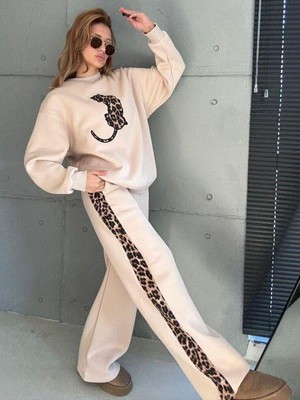 Mint 5832 Leoparlı Eşofman Takımı Bej
