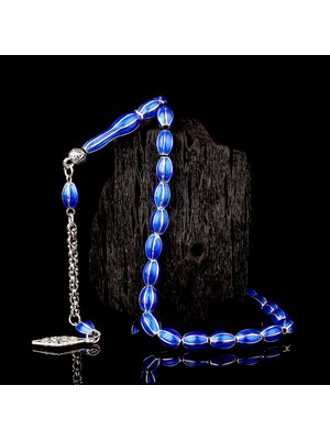 Gece Mavisi Mine Işlemeli Metal 6 Yarma Model Tesbih
