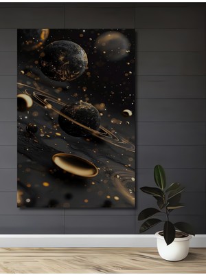 Teona Ahşap Altın Parıltılı Uzay Galaksisi Yağlı Boya Görünümlü Ahşap Dekoratif Tablo Dikdörtgen Tablo