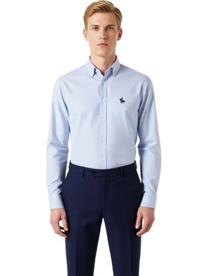 Ersefa Erkek Regular Fit Dokuma Gömlek Çizgili Desen ve Nakış Detayıyla Güncel Bir Stil Sunar Şık