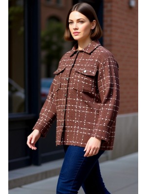 PayBuy Kadın Büyük Beden Tüvit Dokuma Ekose Desenli Uzun Kollu Gömlek Ceket Kış Sezonu ve Konforu