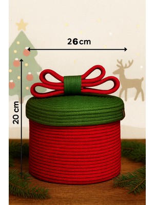 MaVaux Christmas 4’lü Jüt Halatlı Dekoratif Hediye Sepeti Seti – Kırmızı Yeşil Noel Sepeti