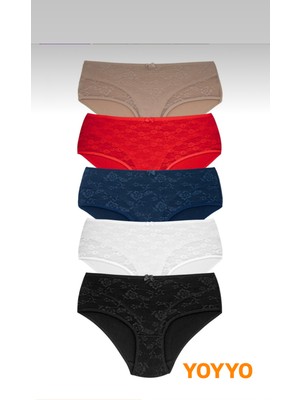 Kadın 5'li Battal Beden Külot Pamuklu Dantel Detaylı Kadın Iç Giyim