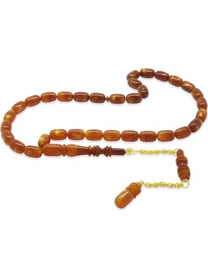 Tesbihane Altın Renk 925 Ayar Gümüş Püsküllü Imamesı Usta Işçilikli Kapsül Kesim Süzme Turuncu Katalin Tesbih