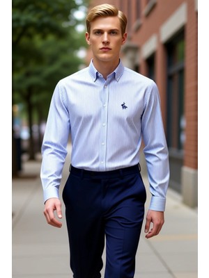 PayBuy Erkek Klasik Regular Fit Çizgili Uzun Kollu Dokuma Gömlek Iş ve Günlük Kullanıma Uygun Şık Bir