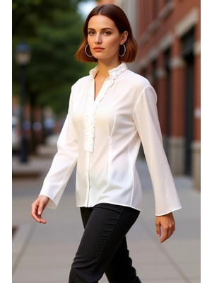 PayBuy Kadın Hakim Yaka Fırfırlı Şık Bluz Fonksiyonel Dayanıklı Kaliteli Konforlu Estetik Premium