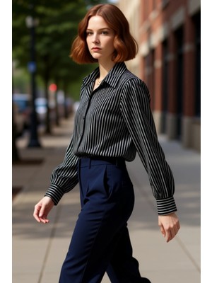 PayBuy Kadınların Günlük Dokunuş Katacak Oversize Çizgili Dokuma Gömlek Seçeneği Fonksiyonel Spor