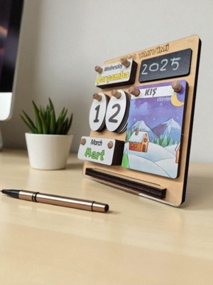 Emdief Home Çocuklar Için Masa Takvimi - Kare Masa Takvimi (Türkçe-Ingilizce)