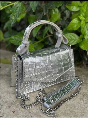 TheMoiss Gümüş Croco Zincir Askılı Kadın El Kol ve Omuz Çantası
