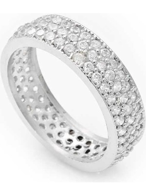 Gumush Hk Gümüş Kadın Yüzük 3 Sıra Beyaz Tamtur Bayan Alyans Yüzük|Gümüş Takı Hediyelik Ürünler