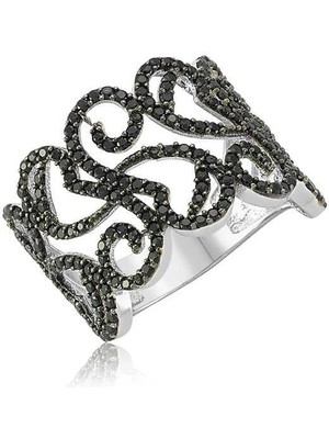 Gumush Hk Gümüş Kadın Yüzük Siyah Taşlı |Gümüş Takı Hediyelik Ürünler