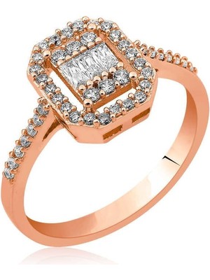 Gumush Hk Gümüş Kadın Yüzük Baget Kesim Rose |Gümüş Takı Hediyelik Ürünler