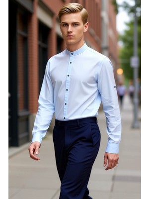 PayBuy Erkek Slim Fit Hakim Yaka Düz Desen Uzun Kollu Pamuklu Keten Görünümlü Şık Casual Gömlek Spor