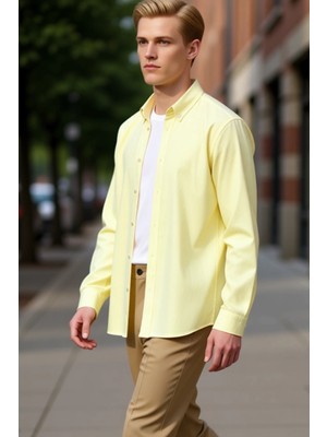 PayBuy Unisex Regular Fit Pamuklu Keten Görünümlü Uzun Kollu Gömlek Gündelik Şıklık Sunar Estetik