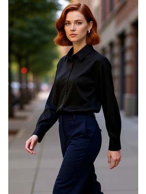 PayBuy Kadın Düz Oversize Pamuklu Uzun Kollu Gömlek Arkası Düğme Detaylı Şıklık Sunar Fonksiyonel