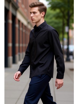 PayBuy Unisex Regular Fit Pamuklu Keten Görünümlü Uzun Kollu Gömlek Gündelik Şıklık Sunar Estetik