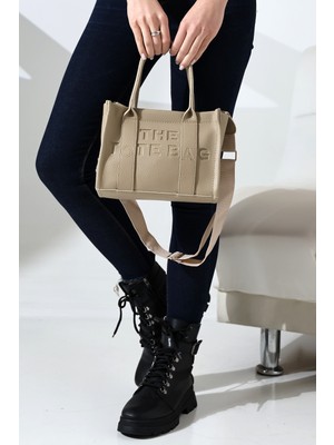 TheMoiss Çapraz Askılı The Tote Bag Suni Deri Krem Kadın Çantası,el Kol ve Omuz Çantası